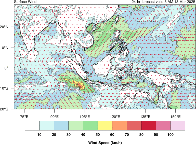 24 hour surface wind forecast