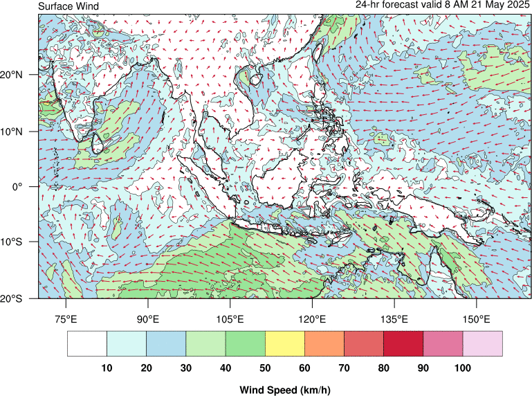 24 hour surface wind forecast