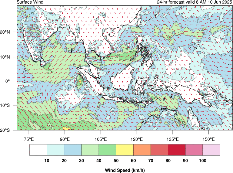 24 hour surface wind forecast