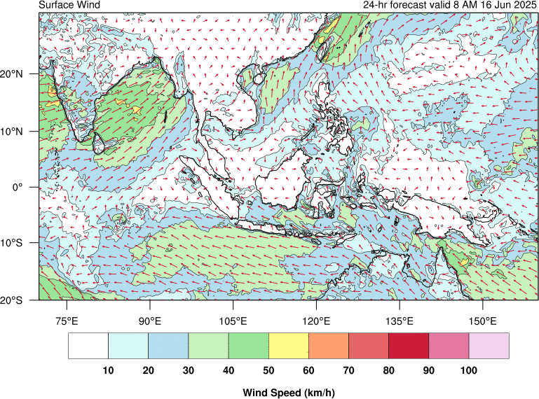 24 hour surface wind forecast
