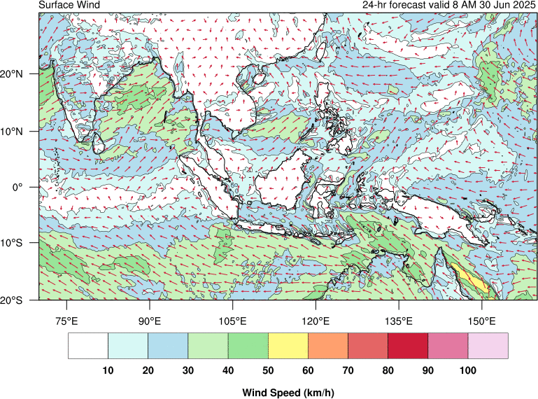 24 hour surface wind forecast