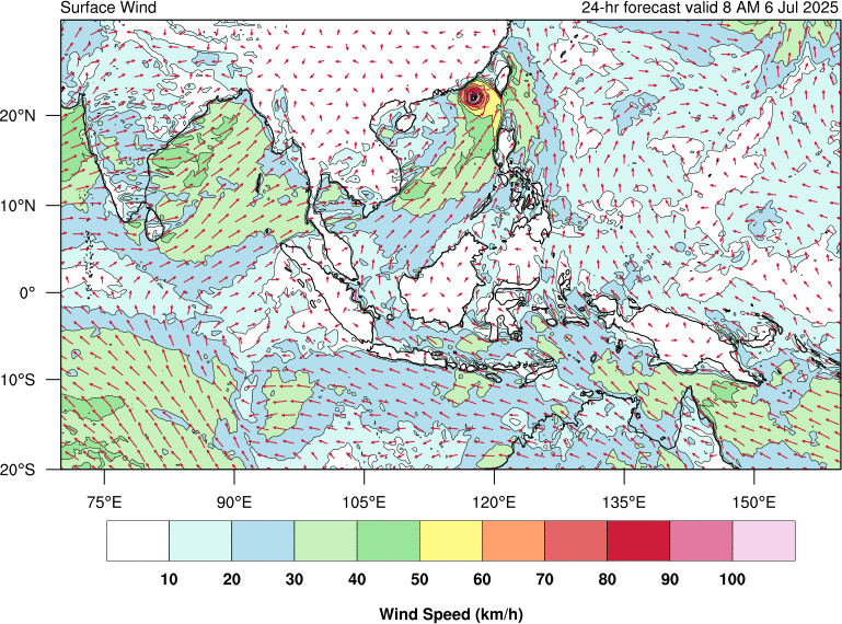 24 hour surface wind forecast
