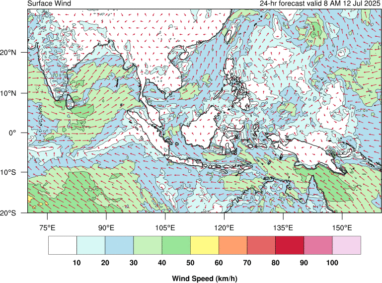 24 hour surface wind forecast