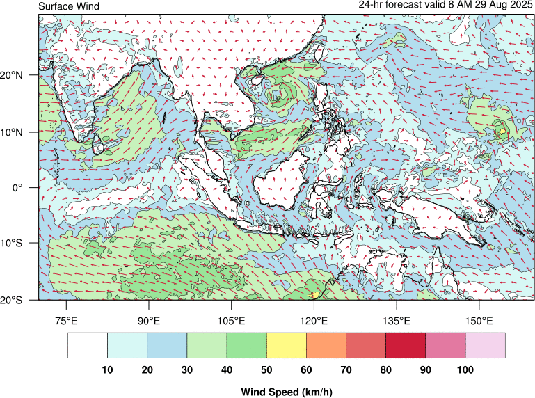 24 hour surface wind forecast