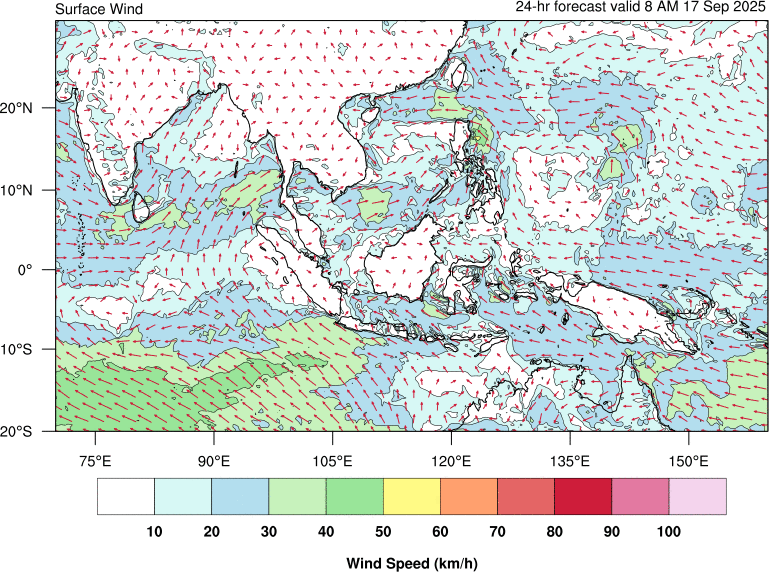 24 hour surface wind forecast