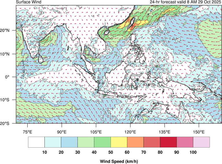 24 hour surface wind forecast