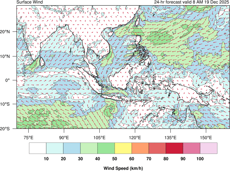 24 hour surface wind forecast
