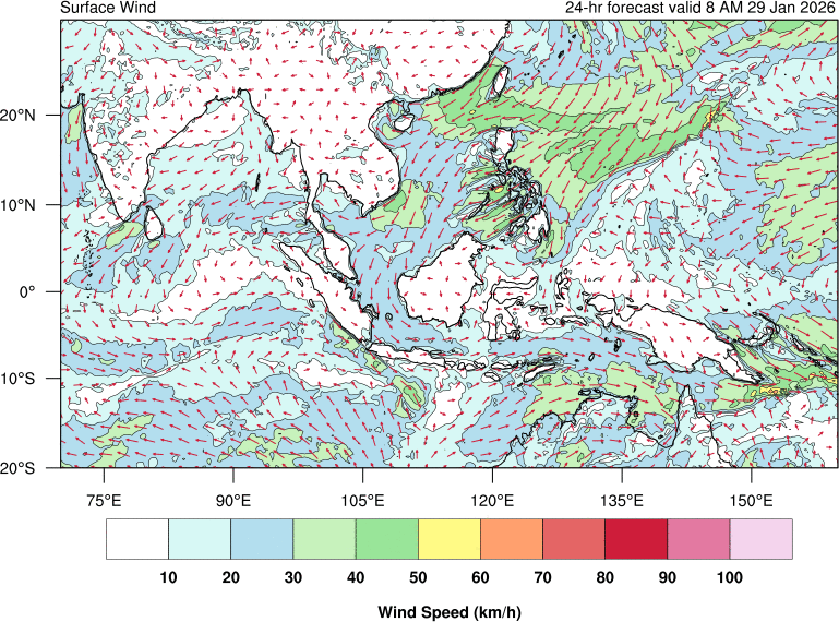 24 hour surface wind forecast