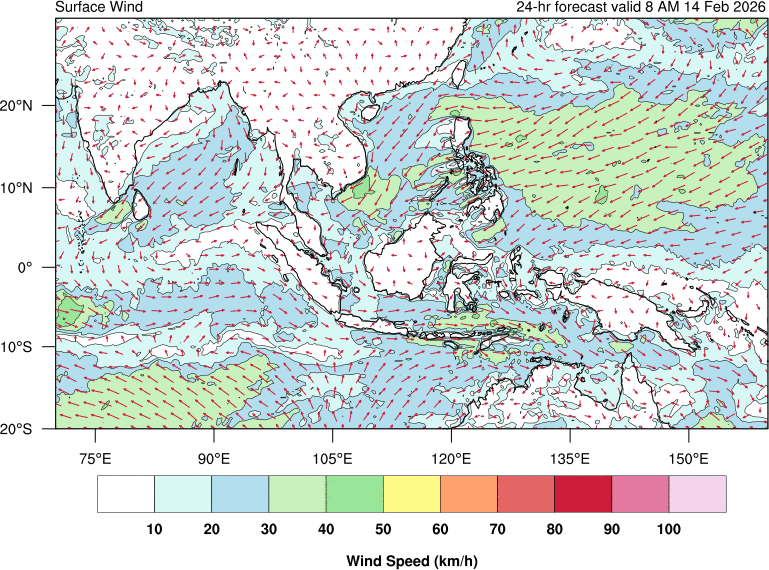 24 hour surface wind forecast