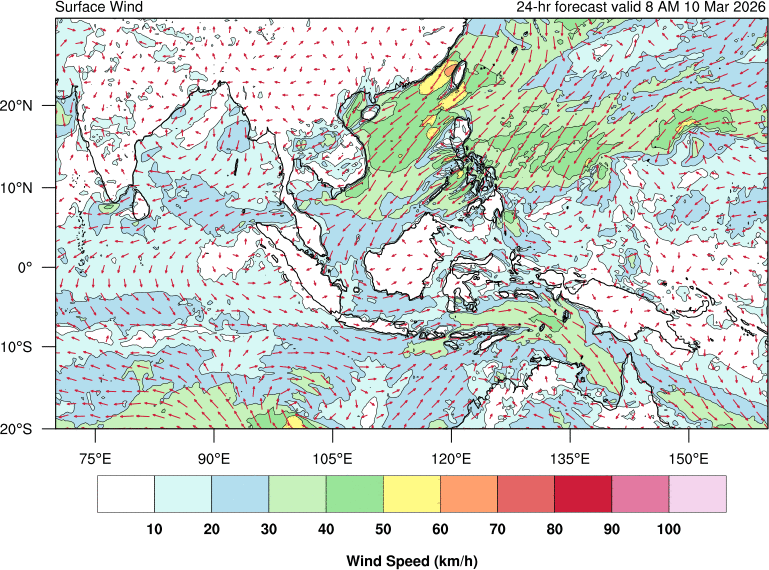 24 hour surface wind forecast