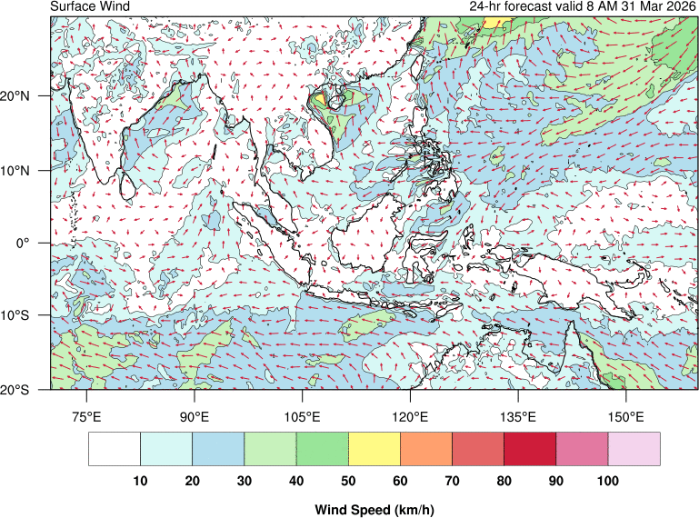 24 hour surface wind forecast