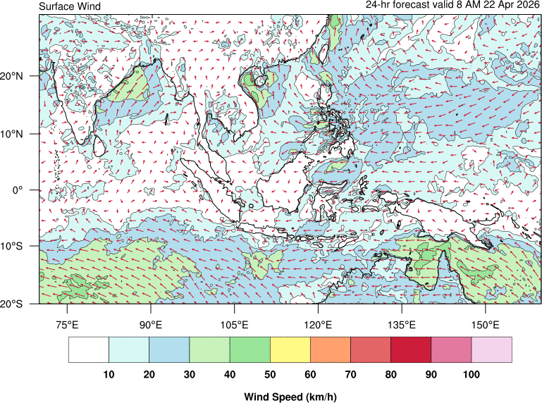 24 hour surface wind forecast