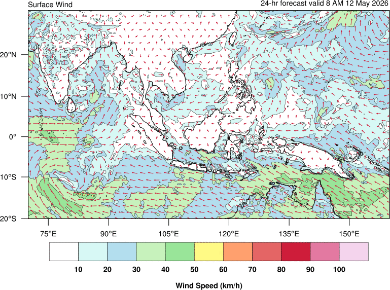 24 hour surface wind forecast