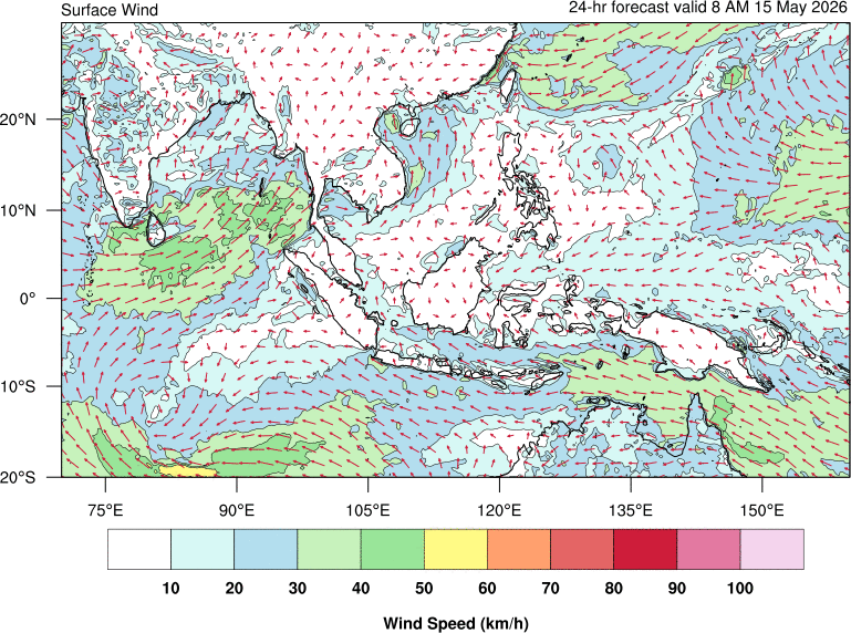 24 hour surface wind forecast
