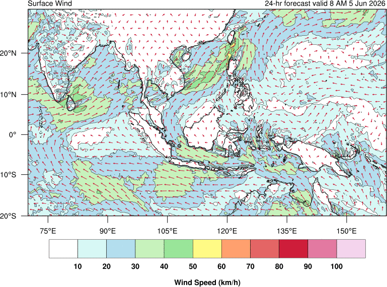 24 hour surface wind forecast
