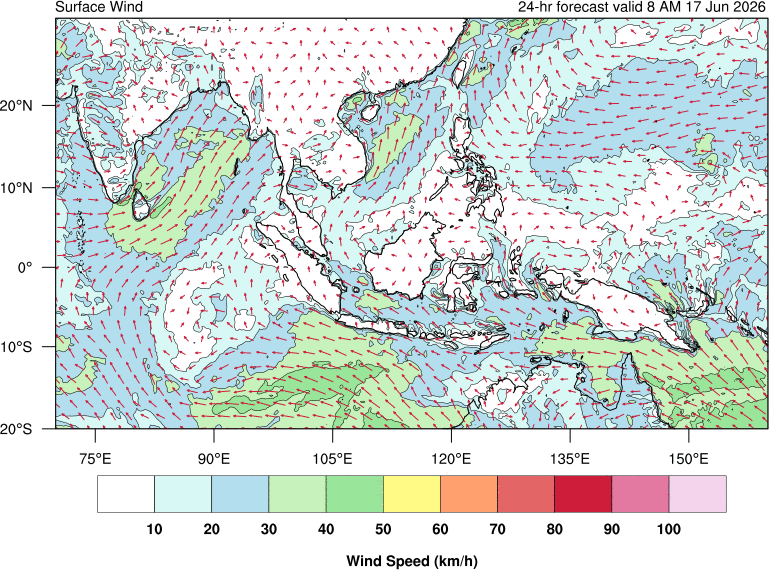 24 hour surface wind forecast