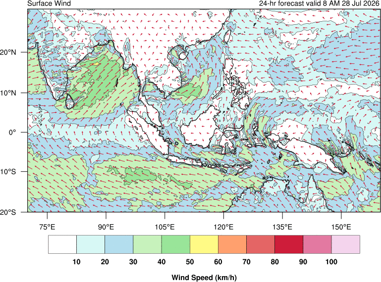 24 hour surface wind forecast