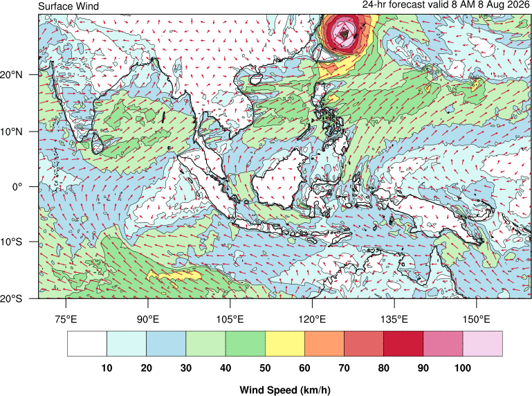 24 hour surface wind forecast