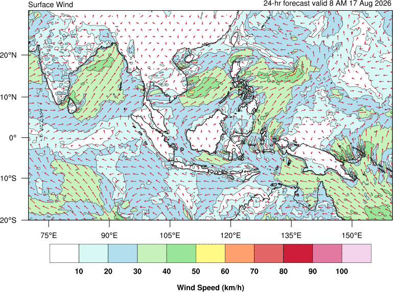 24 hour surface wind forecast