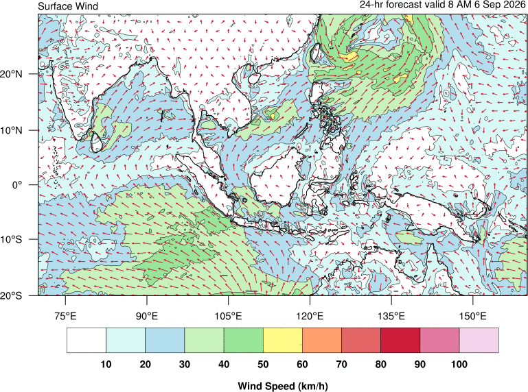 24 hour surface wind forecast