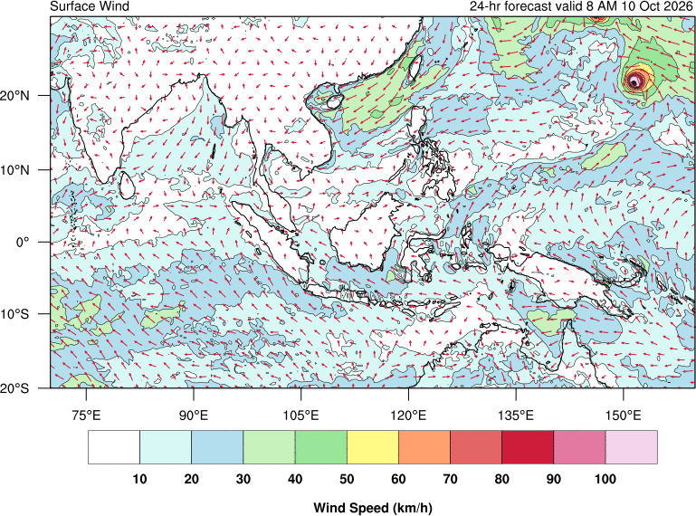 24 hour surface wind forecast