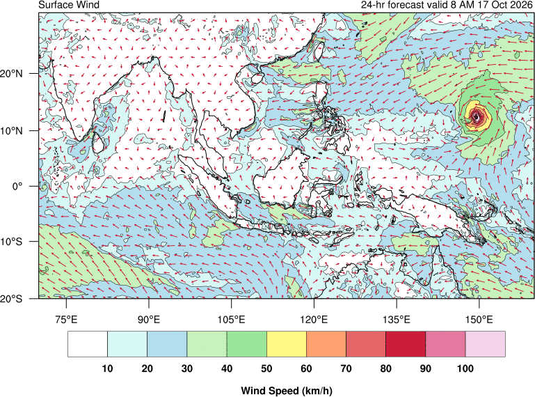 24 hour surface wind forecast