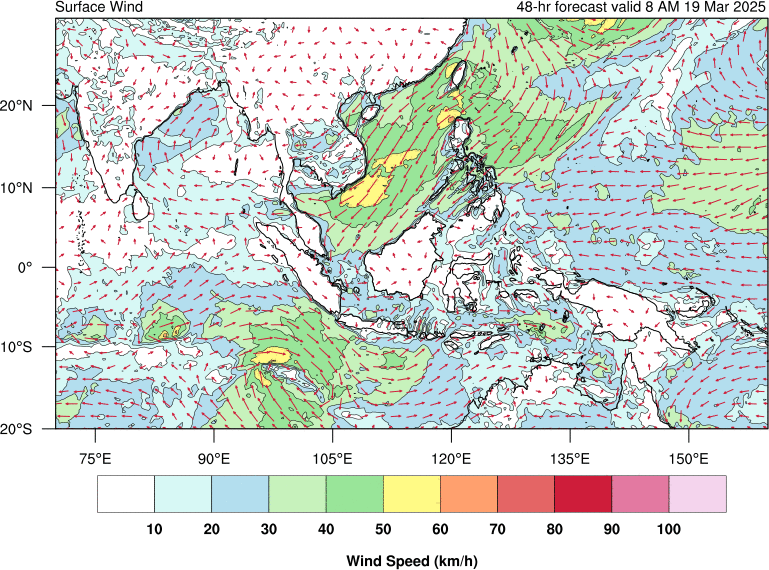 48 hour surface wind forecast