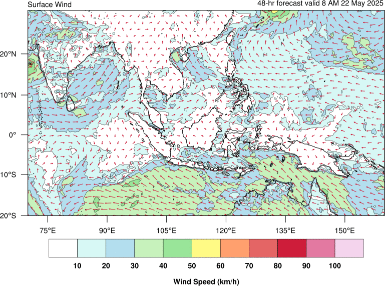 48 hour surface wind forecast