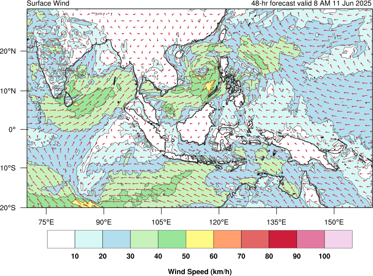 48 hour surface wind forecast