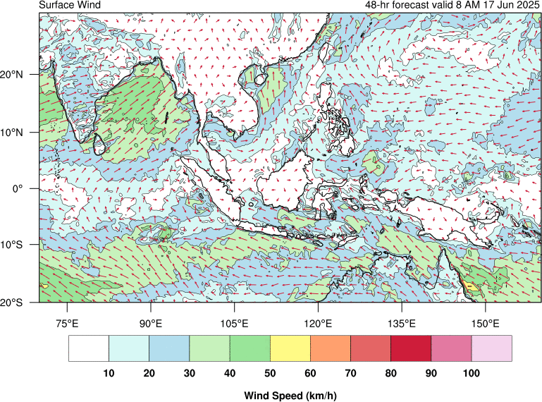 48 hour surface wind forecast