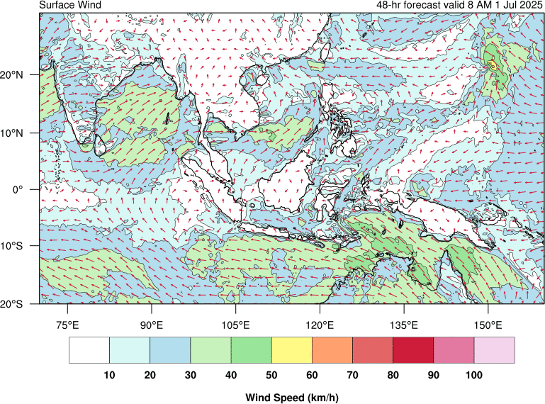 48 hour surface wind forecast