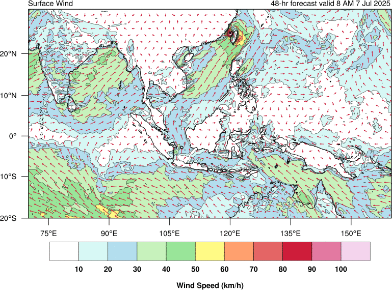48 hour surface wind forecast
