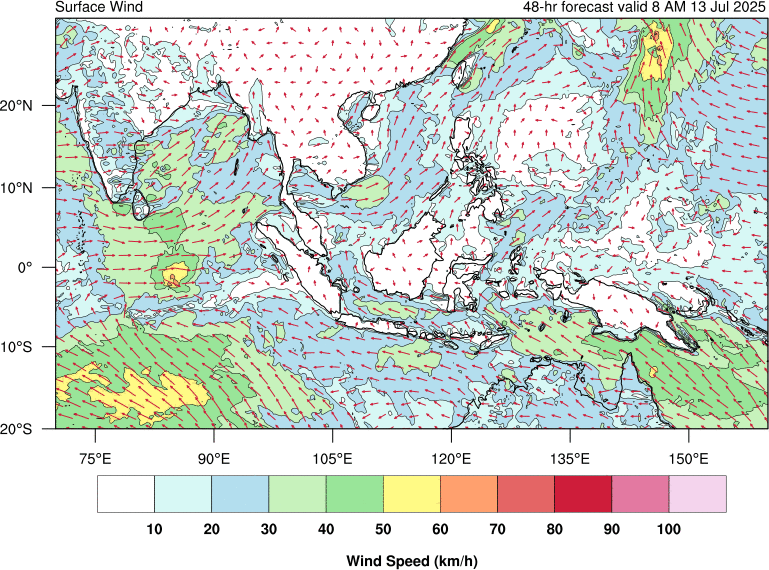 48 hour surface wind forecast