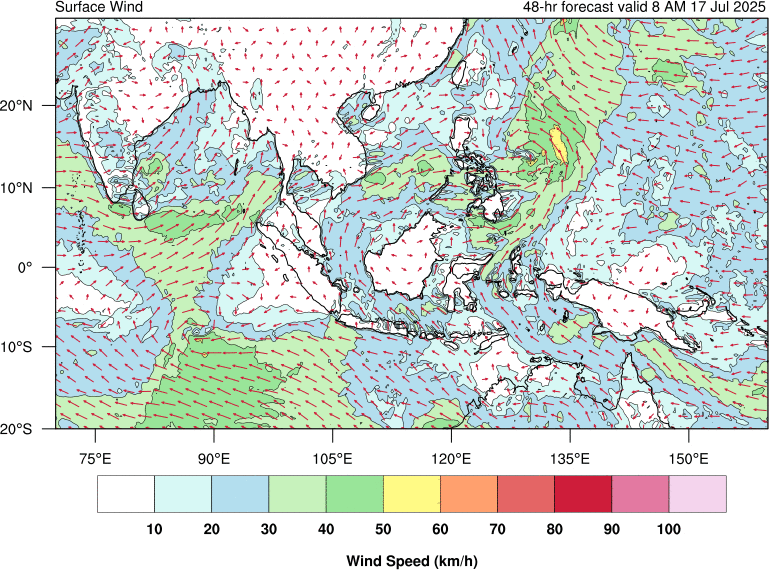 48 hour surface wind forecast
