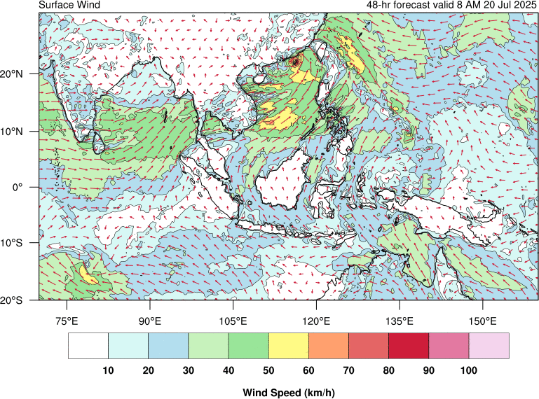 48 hour surface wind forecast