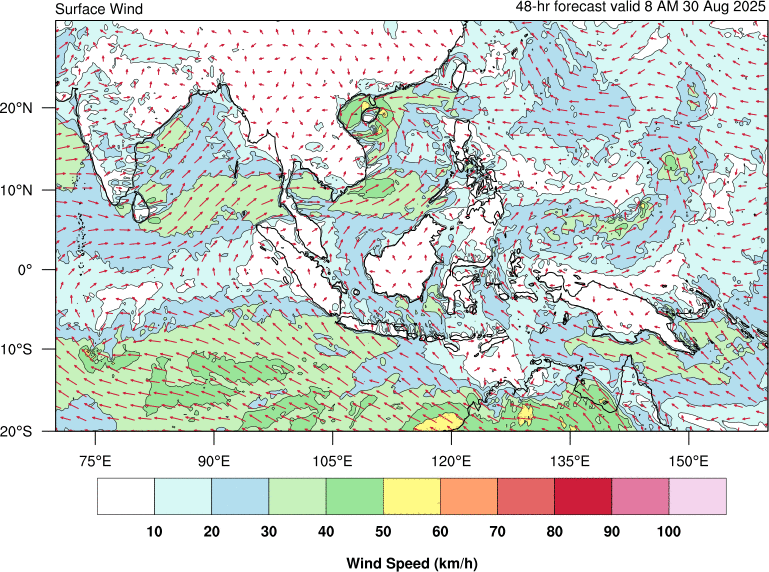 48 hour surface wind forecast