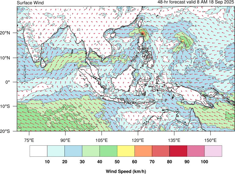 48 hour surface wind forecast