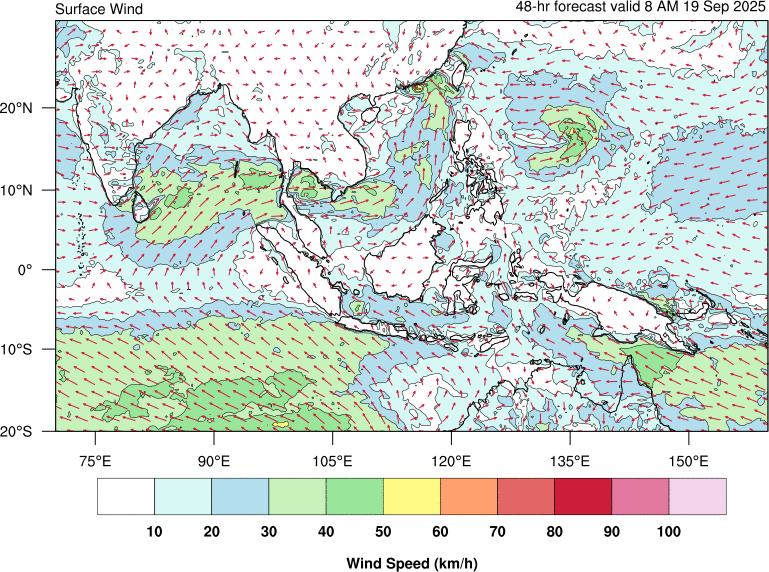 48 hour surface wind forecast