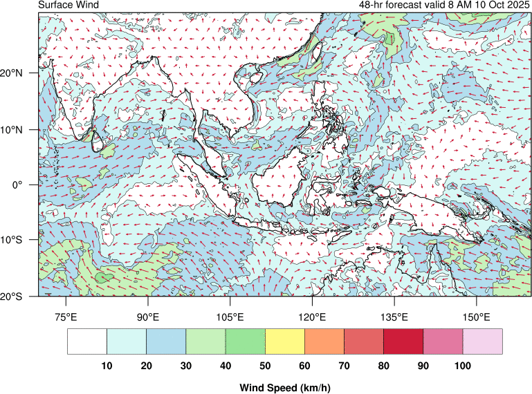 48 hour surface wind forecast
