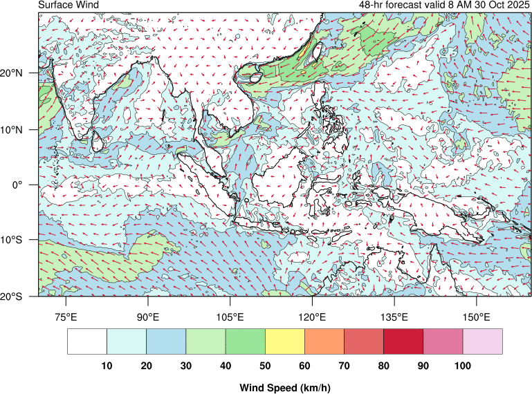 48 hour surface wind forecast