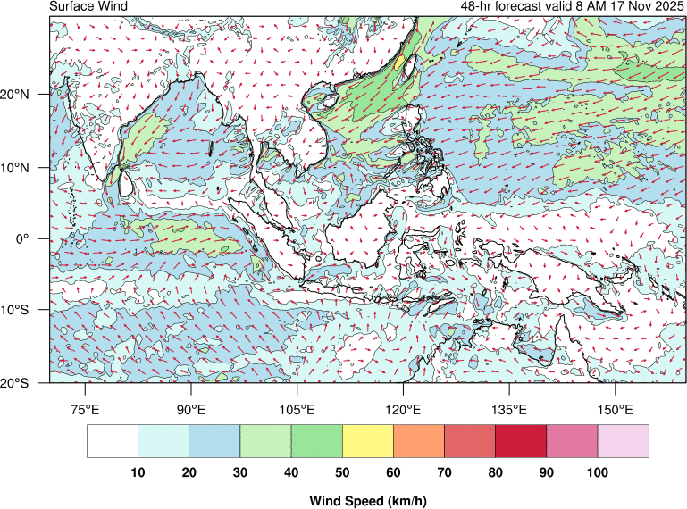 48 hour surface wind forecast