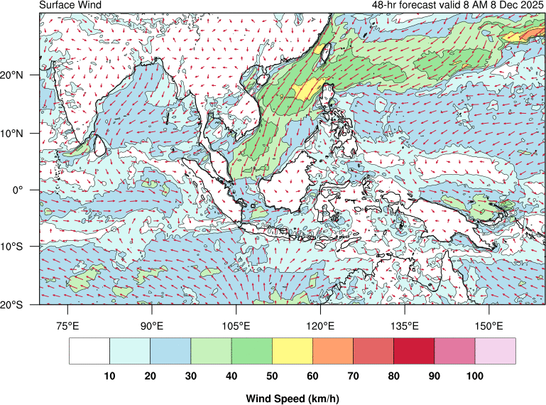 48 hour surface wind forecast