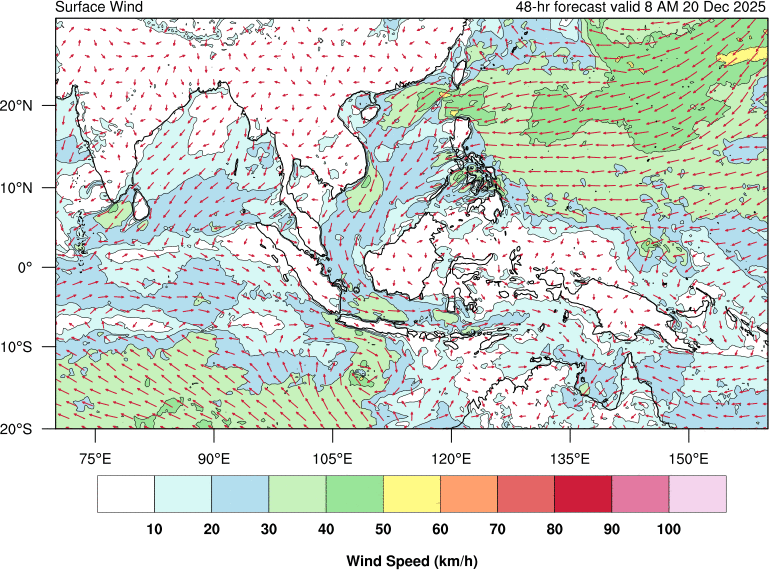 48 hour surface wind forecast