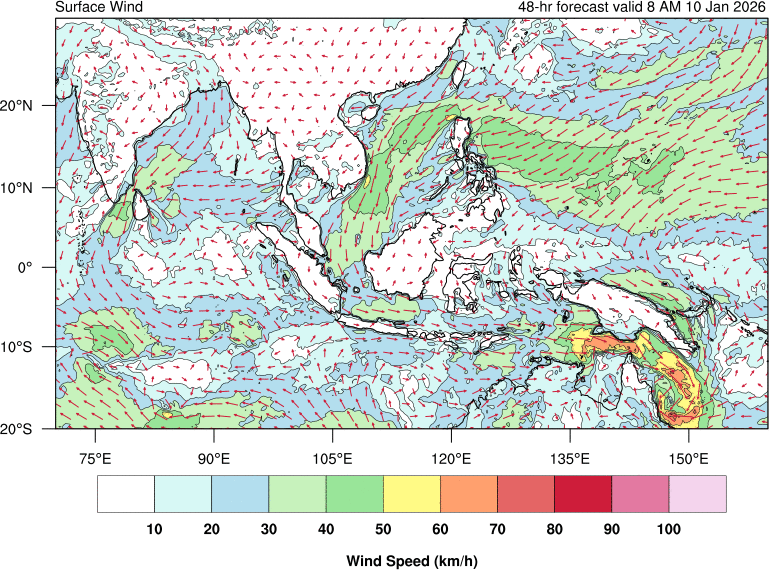48 hour surface wind forecast