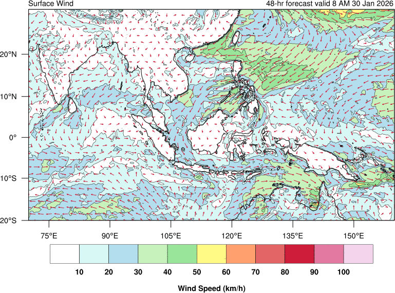 48 hour surface wind forecast