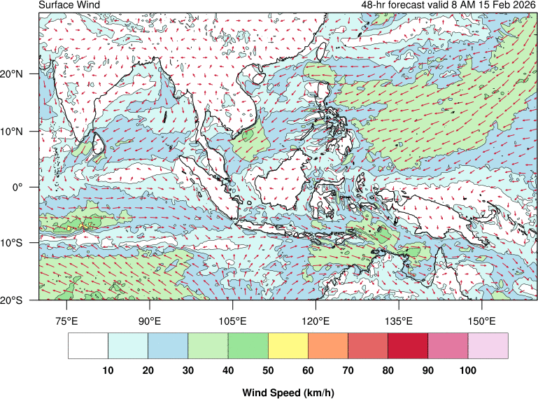 48 hour surface wind forecast