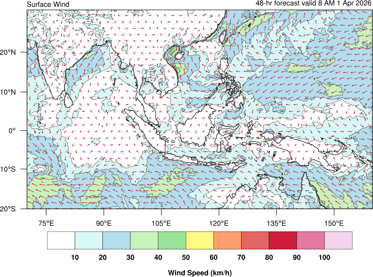 48 hour surface wind forecast