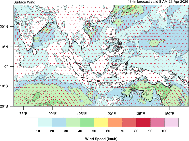 48 hour surface wind forecast