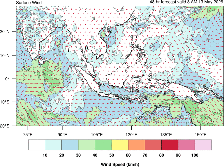 48 hour surface wind forecast