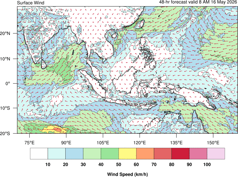 48 hour surface wind forecast